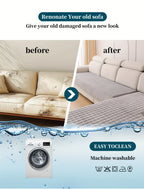 Quilted Short Plush Sofa Protector Set of 2 Ultra Soft Thick Non-Slip Sofa Mat – Pet Friendly, Machine Washable, Fits 3-Seater Sofa, Chaise & Bed Chair, Contemporary Home Decor