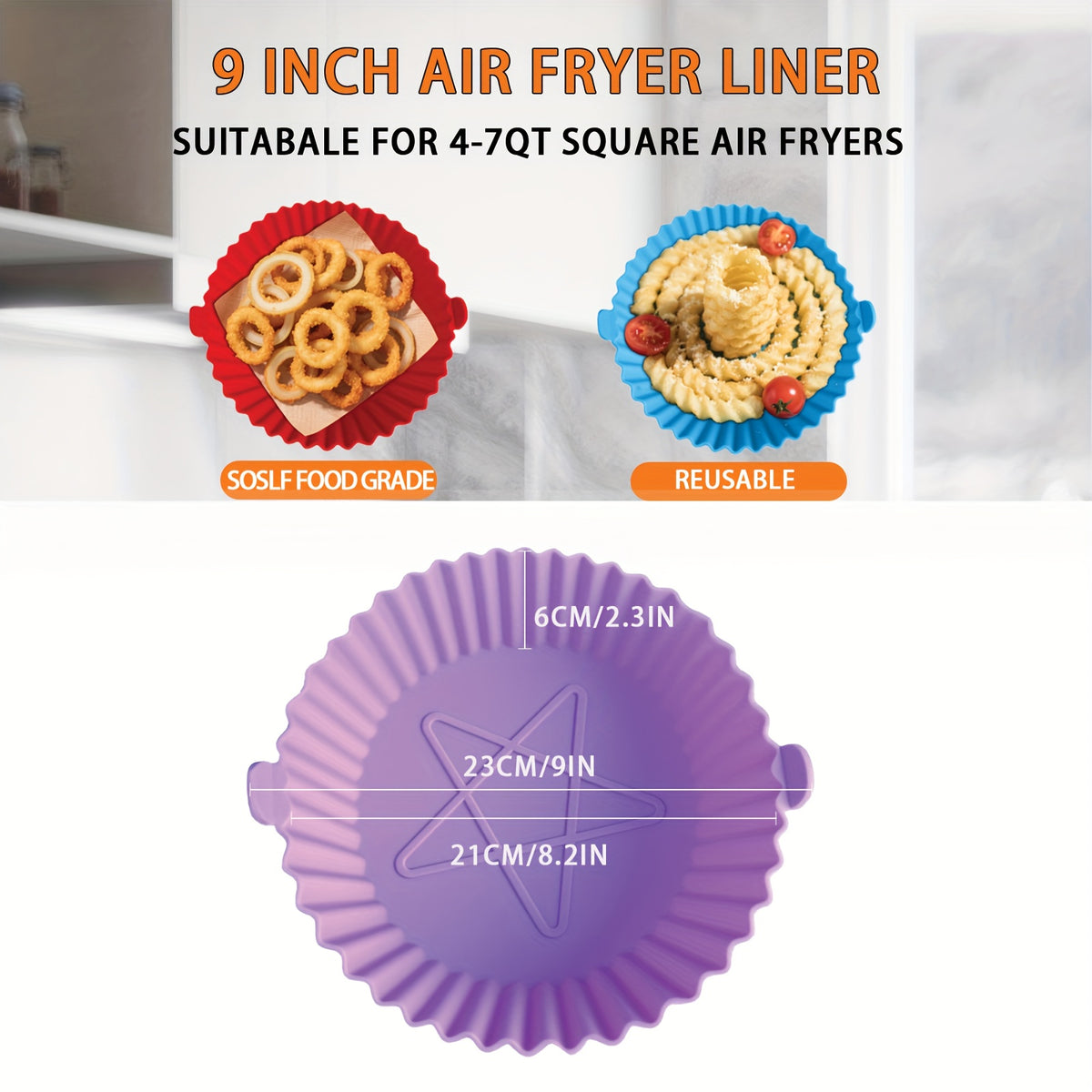 Silicone Air Fryer Liners Set of 4 - Non-Stick Reusable Air Fryer Liner Pot Heat Resistant to 446°F, Oven & Microwave Safe - Fits Most Air Fryers, Easy Cleanup Kitchen Accessory