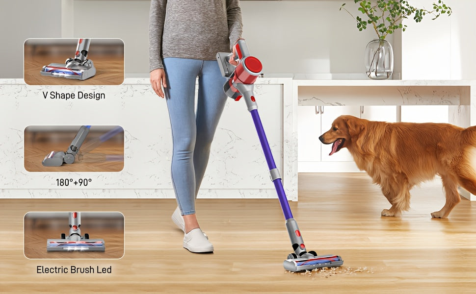 8-in-1 Cordless Stick Vacuum 65KPa with Detachable Battery Display – Lightweight Handheld Bagless Vacuum, 45-Min Runtime, 2200mAh for Hardwood Floors, Carpets & Pet Hair