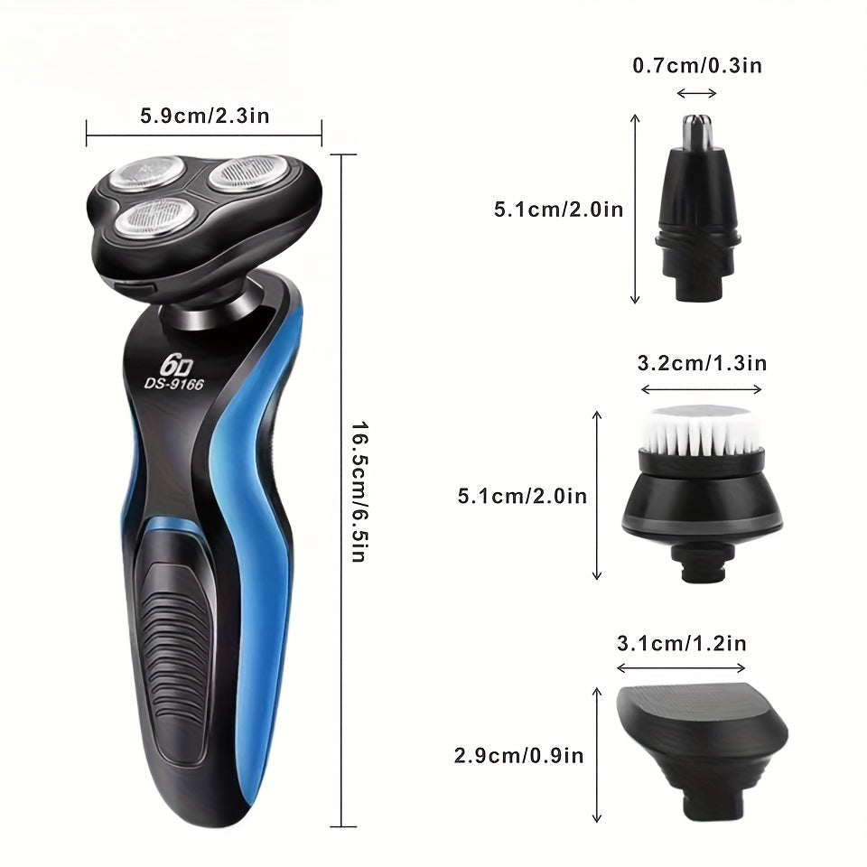 4-in-1 Electric Shaver Men USB Rechargeable Rotary Razor Beard Trimmer Wet Dry - Father's Day Gift for Dad Husband Male Friend Blue