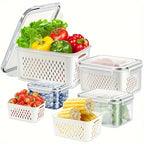 Food Storage Containers Set 6-Piece BPA-Free with Drain Baskets & Lids - Leak-Proof Freezer-Safe Crisper Boxes for Fruits, Vegetables & Meal Prep Leftovers, Reusable Kitchen Organizers
