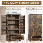 55 Inch Pantry Cabinet Kitchen Storage Cabinet with Adjustable Shelves and Drawer Wooden Buffet Cupboard for Kitchen Living Room Bathroom Dining Room Black White Brown