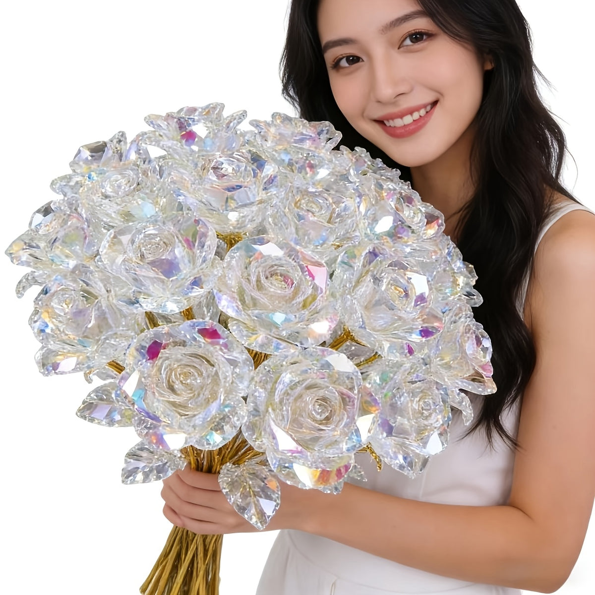Crystal Rose Bouquet 20pcs Sparkling Eternal Artificial Crystal Flowers, Realistic Faux Rose Set for Weddings, Valentine's Day, Mother's Day, Anniversary, Birthday & Holiday Centerpiece Decoration