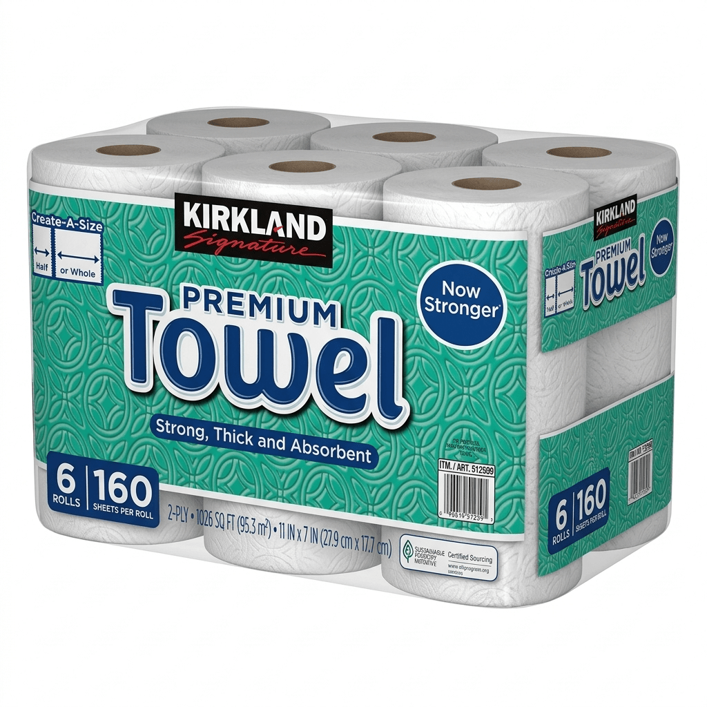 Premium Big Roll Paper Towels 2-Ply Select-a-Size 160 Sheets Per Roll – Highly Absorbent, Individually Wrapped for Kitchen, Bathroom & Household Cleaning, 6-Roll or 12-Roll Value Pack
