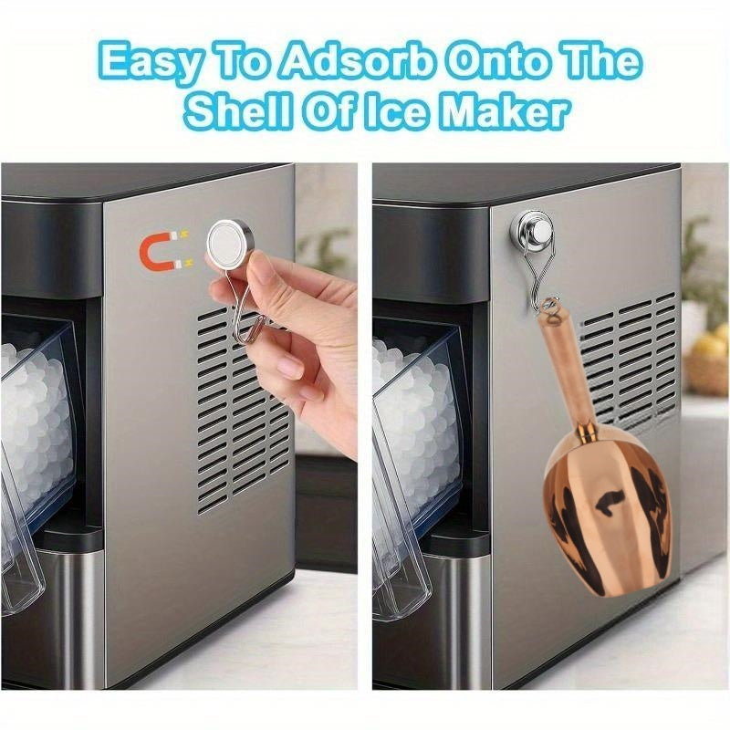 Stainless Steel Ice Scoop with Magnetic Hook, Rose Gold Ice Spoon Compatible with GE Profile Opal Ice Maker, 403 Stainless Granular Ice Scoop for Refrigerator, Bar & Party Use