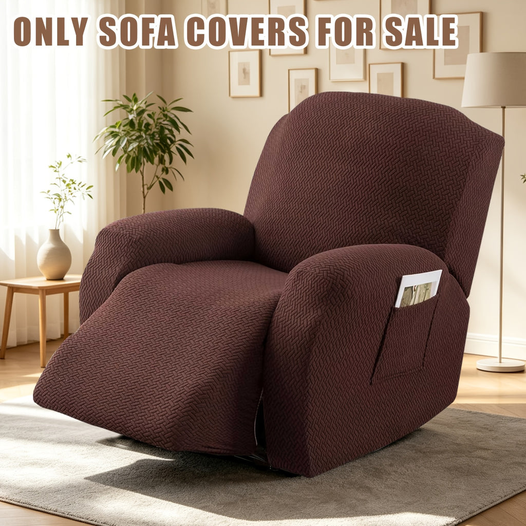 Recliner Sofa Cover 4pcs Set Jacquard Velvet High Elastic with Pocket – Removable Washable Chair & Sofa Protection Cover for Home Hotel, 7 Colors