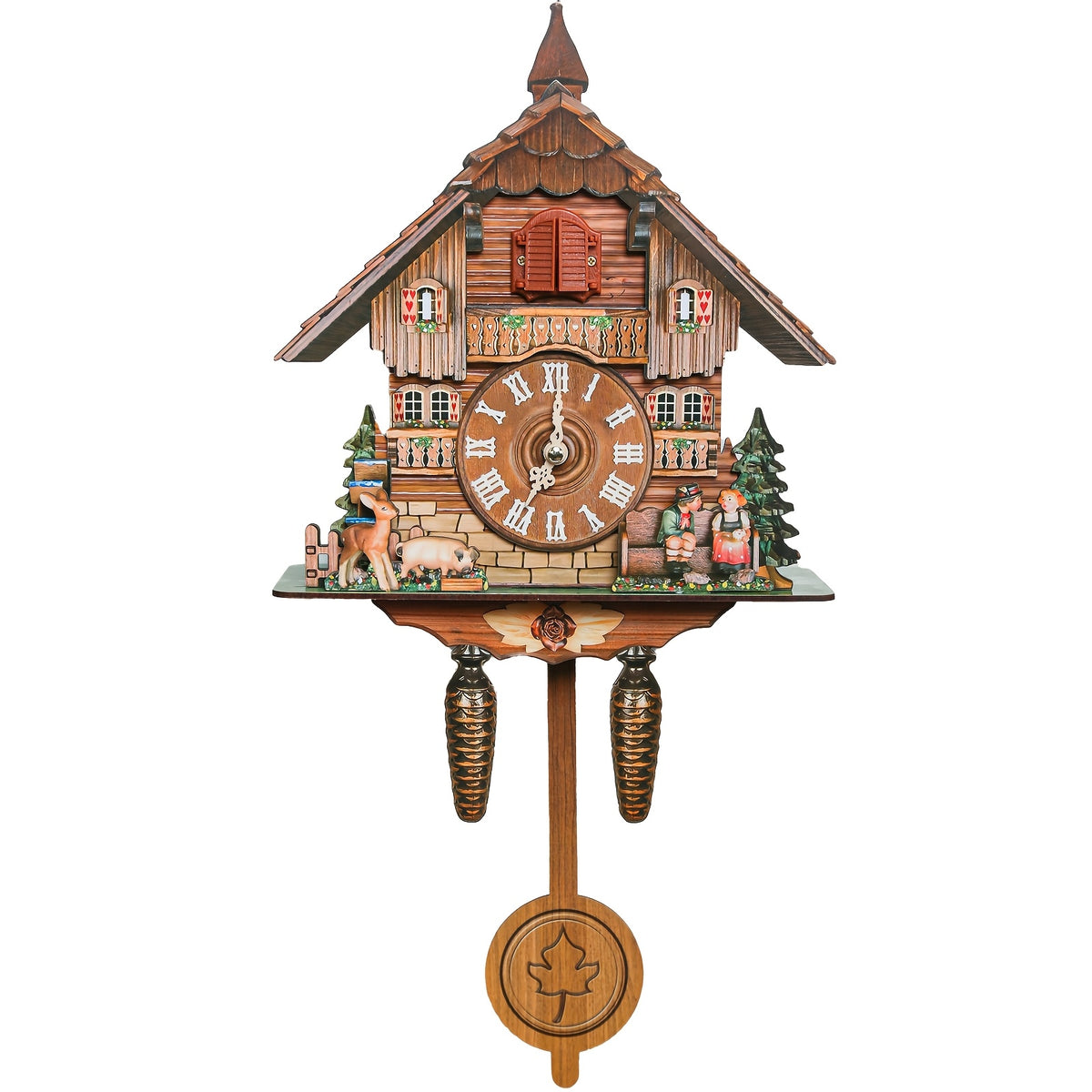 Wooden European Forest Style Cuckoo Wall Clock with Night Mode & Singing Bird – Battery Operated Handmade Carved Cuckoo Clock for Adult Bedroom, Living Room & Home Decor