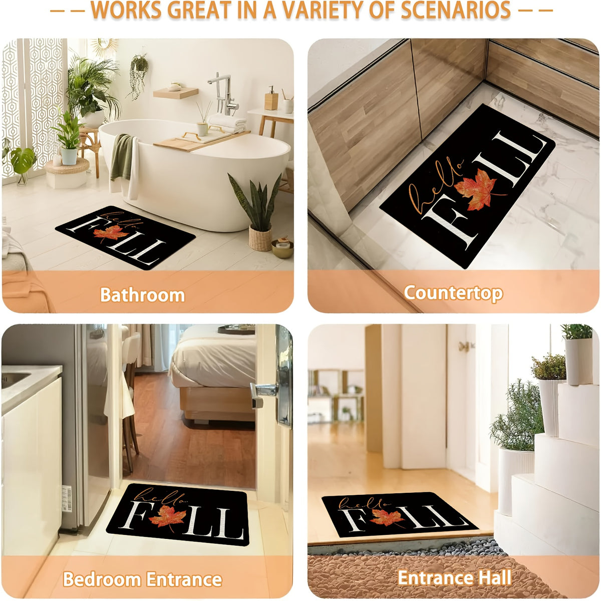Thanksgiving Welcome Mat Autumn Maple Leaf - Non-Slip Washable Flannel Doormat for Entryway Porch Bedroom, Soft Seasonal Fall Floor Mat, 2 Sizes