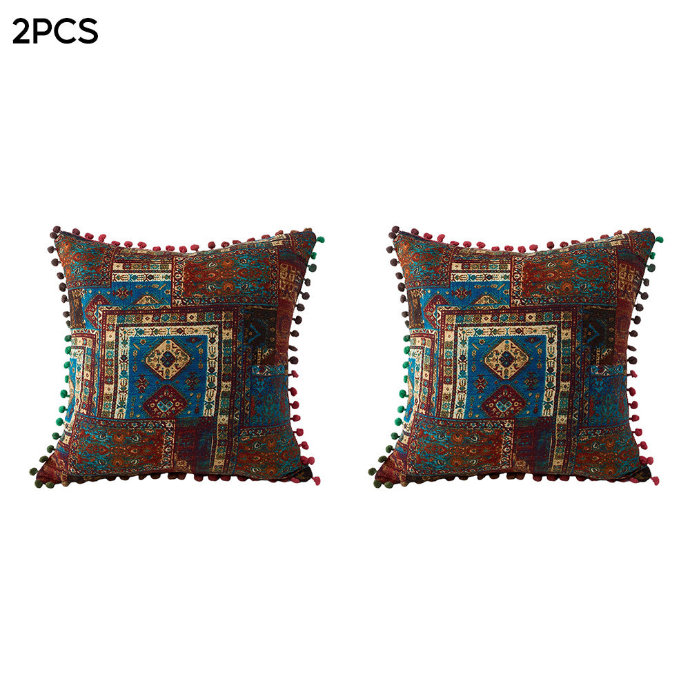 2-Pack Turkish Moroccan Throw Pillows with Inserts Reversible Floral Boho Decorative Pillow 18x18 Inch Polyester Square Cushion Zip Cover for Sofa Couch Bedroom Living Room 7 Colors
