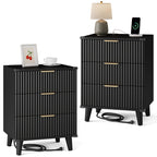 Nightstand with Charging Station – 3-Drawer Bedside Table with 2 USB Ports & 2 AC Outlets, Small Bedroom Side Table | Set of 1 or 2 | Wood, Black, White, Brown