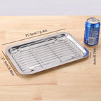 Stainless Steel Baking Tray Set with Cooling Rack & Mesh Basket - 12.5x8.6 Inch Cookie Sheet for Oven Baking, BBQ, Roasting & Vegetable Prep, Multi-Use Kitchen Set for Holiday Cooking