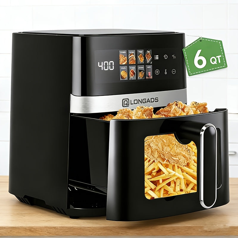 Large Capacity Air Fryer 6QT & 12QT with Visual Window Smart Auto-Cook Anti-Scald Handle for Chicken Fish and More