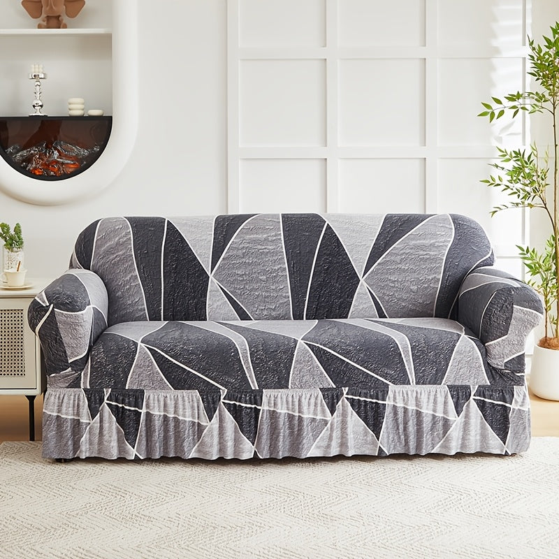 Printed Skirt Sofa Slipcover 1pc - Elastic Pet Anti-Dirt All-Purpose Sofa Protection Cover for Living Room Home Decor Sofa Cushion Cover
