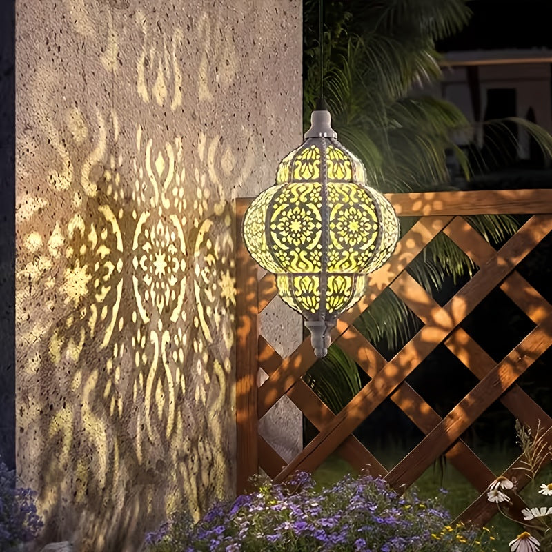 Outdoor Solar Hanging Lantern 27" – Metal Pendant Light Fixture with Removable Solar Panel & Auto Dusk-to-Dawn Sensor for Garden, Patio, Porch, Lawn & Deck, Oil-Rubbed Finish, Gold, Purple or Blue