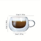 Double Wall Glass Coffee Cup with Handle 3.7oz – Insulated Transparent Borosilicate Glass for Cappuccino Espresso Latte Tea, Set of 2 4 6 or 8