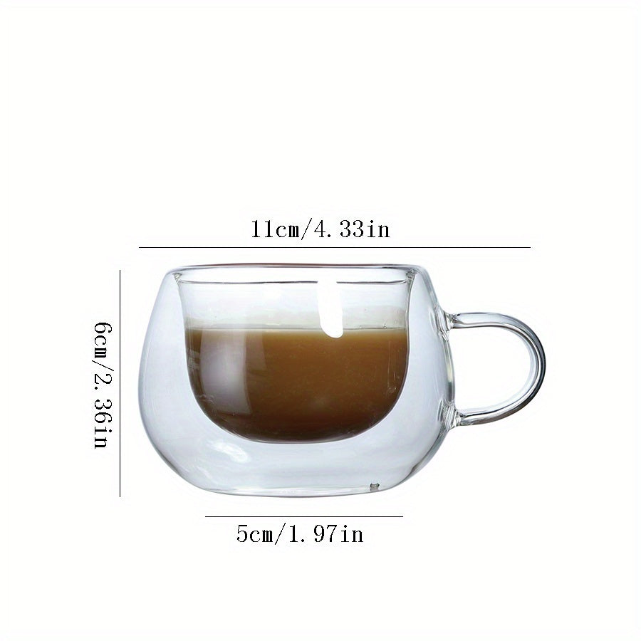 Double Wall Glass Coffee Cup with Handle 3.7oz – Insulated Transparent Borosilicate Glass for Cappuccino Espresso Latte Tea, Set of 2 4 6 or 8