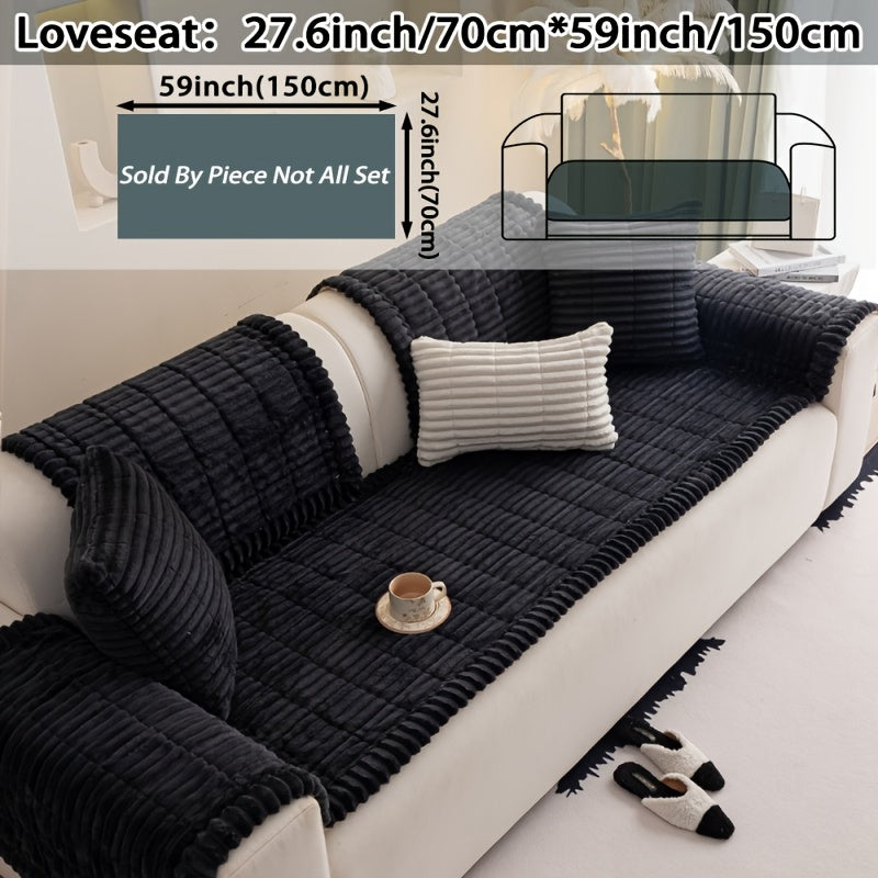 Boho Plush Sofa Cover with Ruffled Edges – Thick Warm Pet-Friendly Couch Protector, Bohemian Style Home Decoration Slipcover for Living Room Sofa Couch Furniture