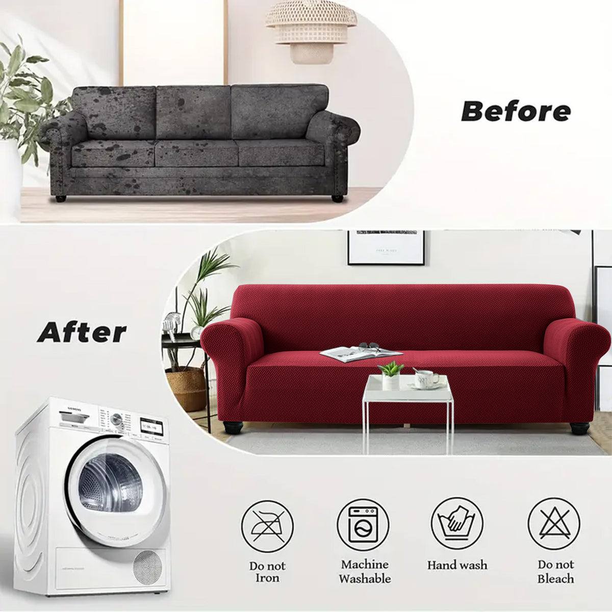 Elastic Spandex Sofa Cover Stretch Couch Protector 360° Full Coverage, Cat Scratch Resistant, Dust-Proof & Machine Washable for 1, 2, 3 Seater & Sectional Sofas – All-Season Fit