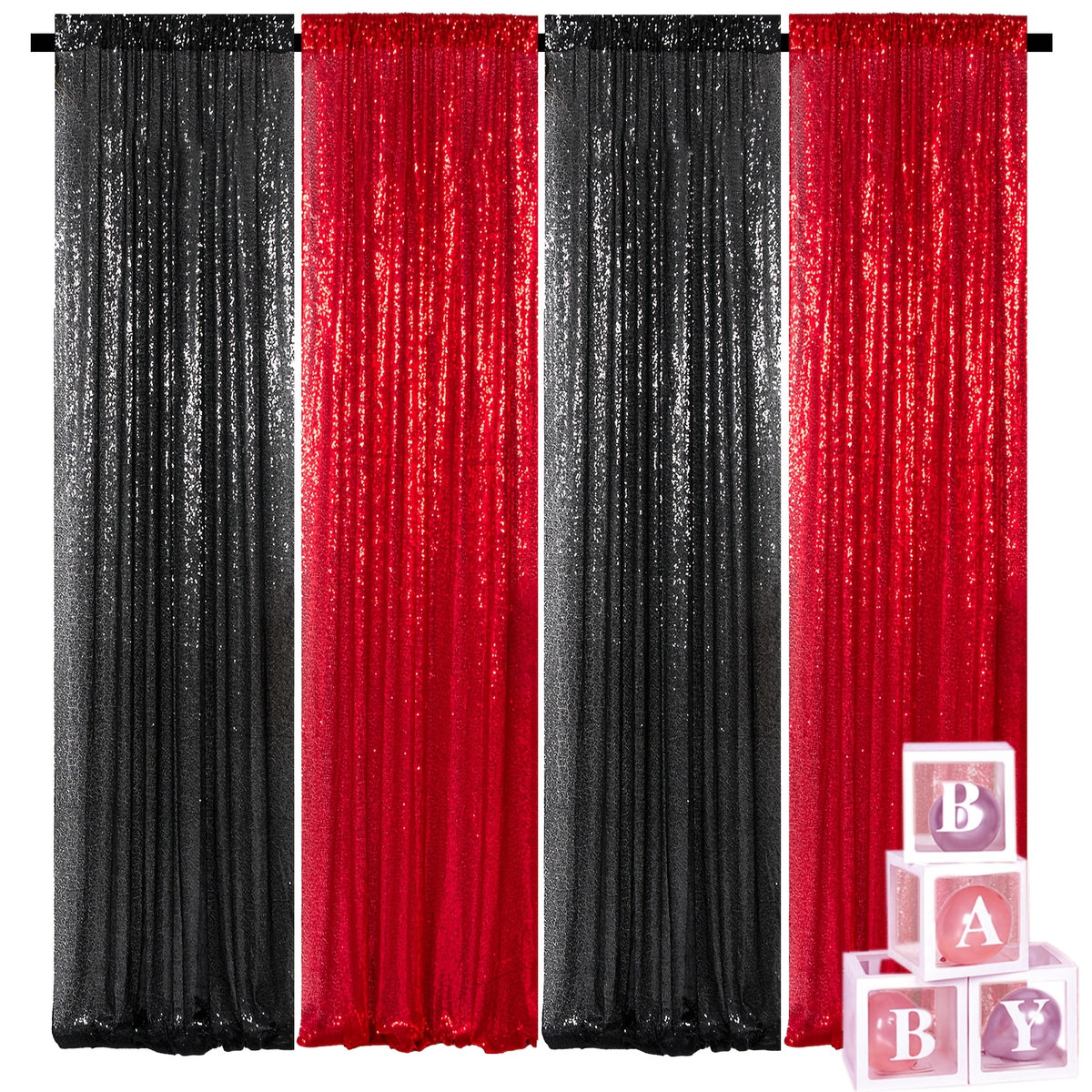 Sequin Backdrop Curtains 4 Panels 2FT x 8FT Glitter Party Decorations for Wedding Birthday Photo Booth Stage Background 30+ Colors