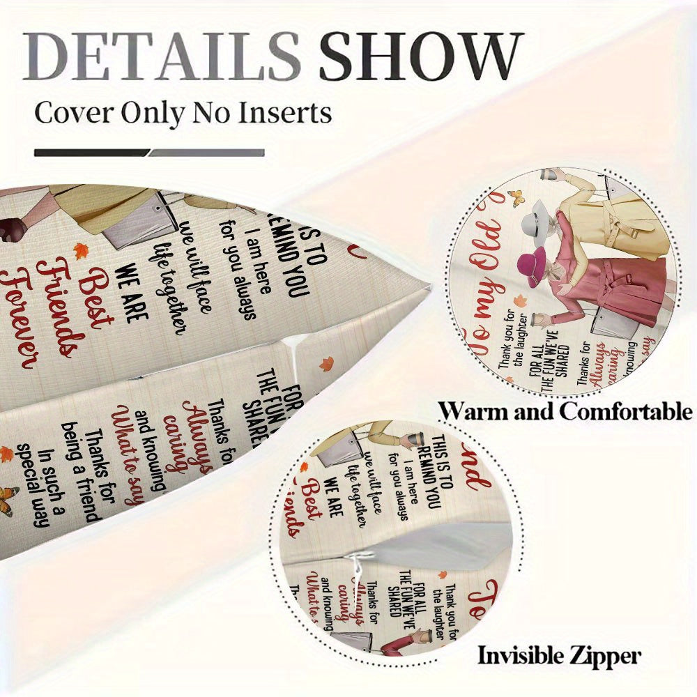 Best Friend Gift Throw Pillow Cover 18x18 Inch – Double-Sided Printed Friendship Quotes & Autumn Leaves Design, Zipper Closure Machine Washable Cushion Cover for Bedroom Sofa Living Room Car Holiday Decor