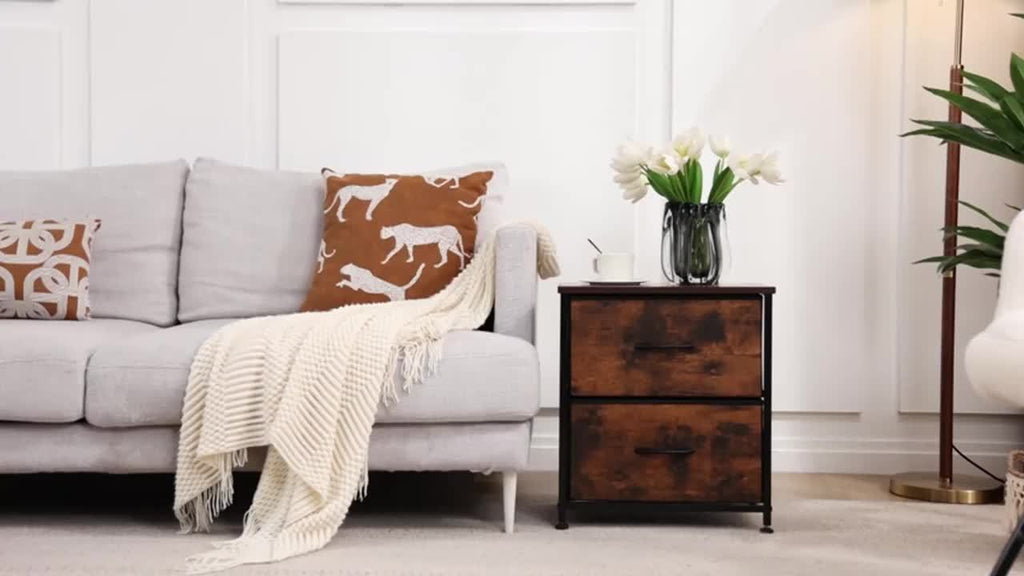 Nightstand with 2 Drawers & Removable Fabric Bins - Small Bedside Dresser for Bedroom, Dorm, Entryway & Small Spaces, 1pc or 2pcs Set, 4 Colors