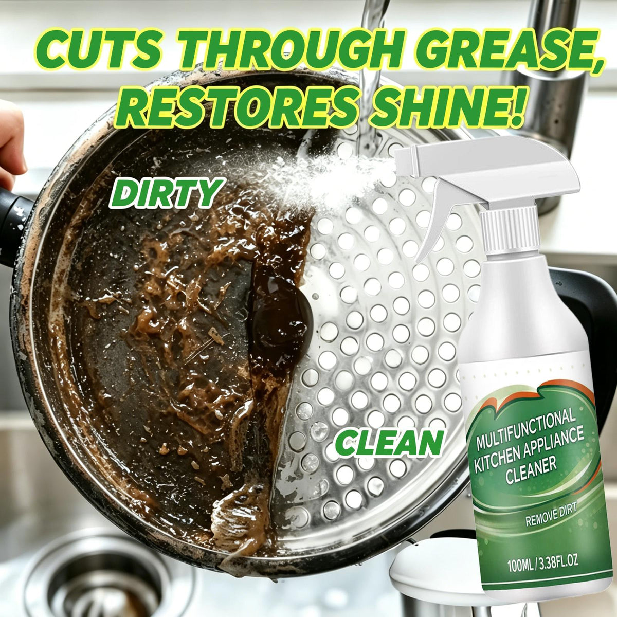 Kitchen Appliance Cleaner Spray 3.38 oz – Removes Grease & Grime, Restores Shine on Stainless Steel, Glass & Coated Panels, Safe for Cooktops, Ovens, Microwaves, Air Fryers & Fridges