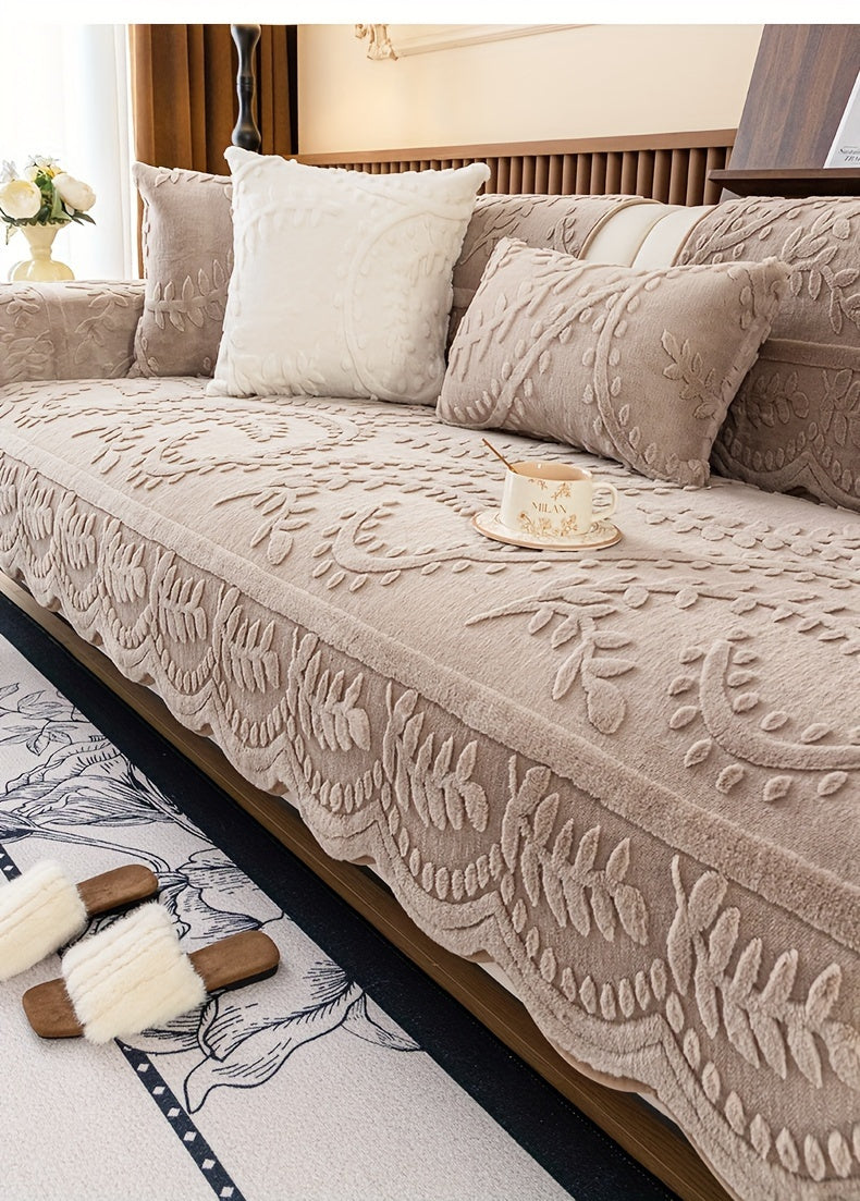 Faux Rabbit Fur Sofa Cover Thick Plush Couch Protector Non-Slip Machine Washable Pet Friendly – 2 3 4 Seater & Armrest Sizes, Floral Design Sofa Slipcover