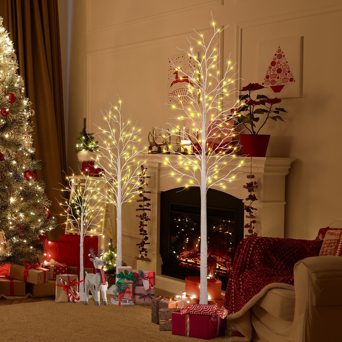 Lighted Birch Tree Warm White Fairy Lights 4ft 5ft 6ft 8ft Tall Artificial Prelit Tree Plug In Clear Lights Sturdy Base for Indoor Outdoor Christmas Wedding Easter Home Decor