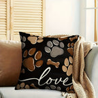Dog Paw Print Pillow Covers Set of 4, 18x18 Inch Black Double-Sided Rustic Cottage Cushion Covers with Zipper, Outdoor Porch Home Decor Gift for Dog Lovers & Pet Owners