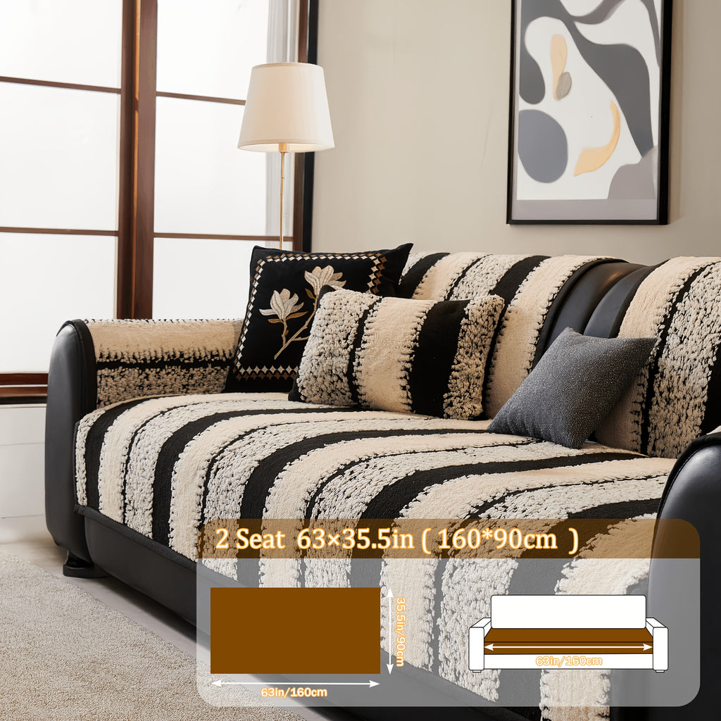 Plush Couch Cover Non-Slip Washable Sofa Cushion Pad for 2/3/4 Seat Sectional L-Shape Couch | Pet & Kid Friendly Furniture Protector Slipcover, Black Gray Brown