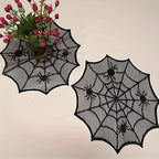 Halloween Spider Web Lace Round Placemats Black Polyester Table Mats for Dining Decor Spooky Party Supplies Set of 1 2 8 Pieces 12 Inch