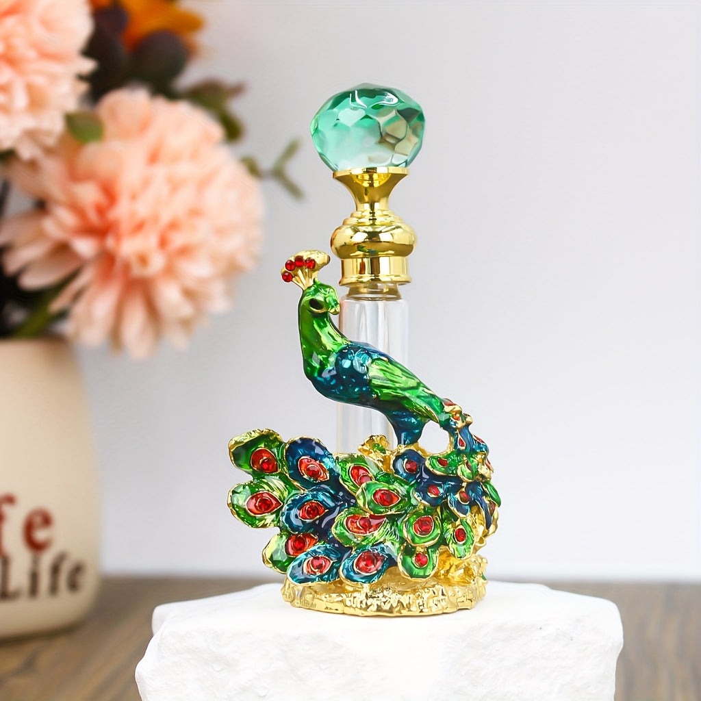 Peacock Perfume Bottle Refillable Vintage Cubic 0.14oz | Portable Decorative Essential Oil Dispenser Bottle for Travel, Holiday, Vanity Decor, Gift for Girls, Empty Bottle Only