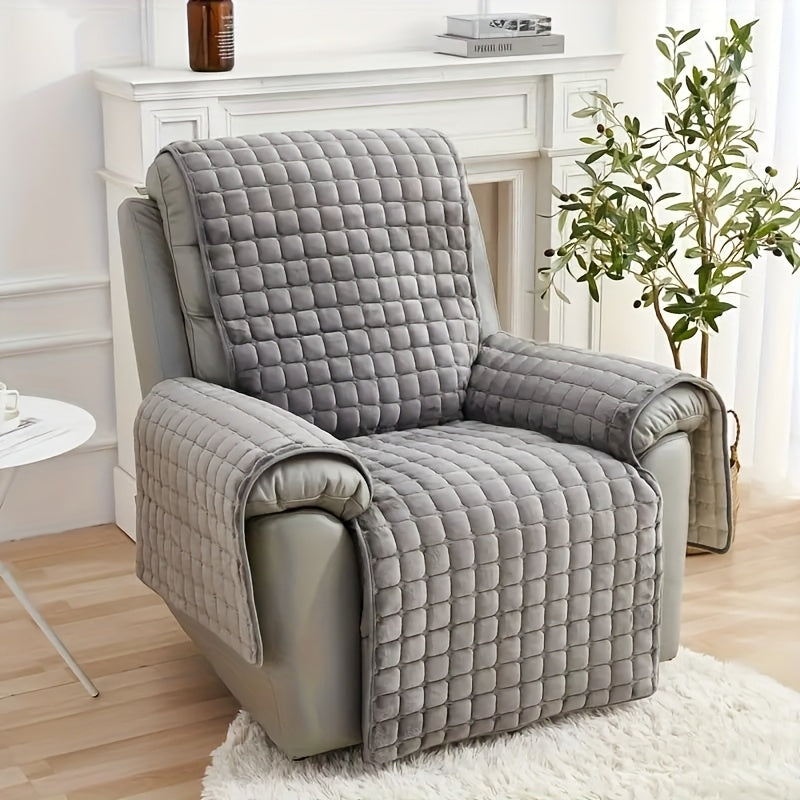 Velvet Lounge Chair Cover with Pocket Anti Slip Elastic Slipcover - Soft Plush Sofa Protection Cover for Living Room Office Home Decor, Brown Grey 53x75in