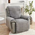 Velvet Lounge Chair Cover with Pocket Anti Slip Elastic Slipcover - Soft Plush Sofa Protection Cover for Living Room Office Home Decor, Brown Grey 53x75in