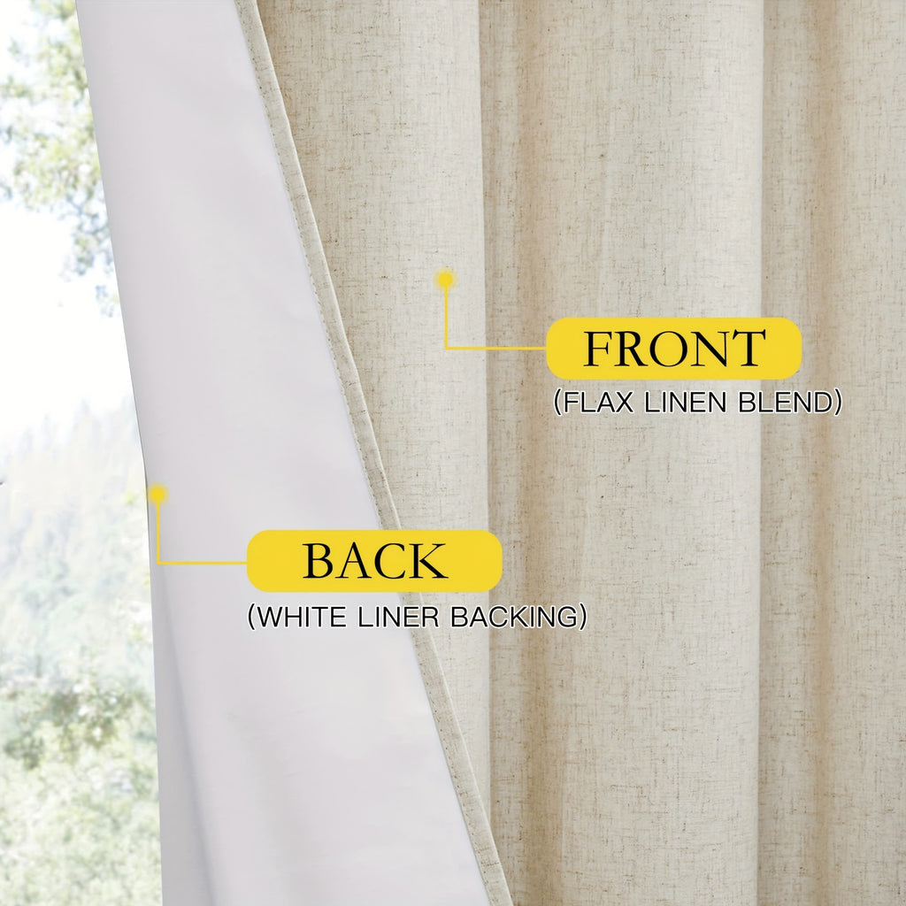 Linen Blackout Curtains 2 Panels 100% Farmhouse Grommet Top – Thermal Insulated Thick Window Drapes for Living Room Bedroom, 11 Colors 6 Sizes