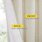 Linen Blackout Curtains 2 Panels 100% Farmhouse Grommet Top – Thermal Insulated Thick Window Drapes for Living Room Bedroom, 11 Colors 6 Sizes