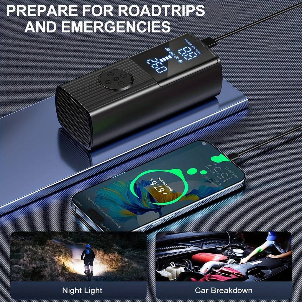 Cordless Tire Inflator 210PSI 22-Cylinder Digital Pressure Gauge Rechargeable LED Light Portable Air Pump for Car Motorcycle Bicycle Ball