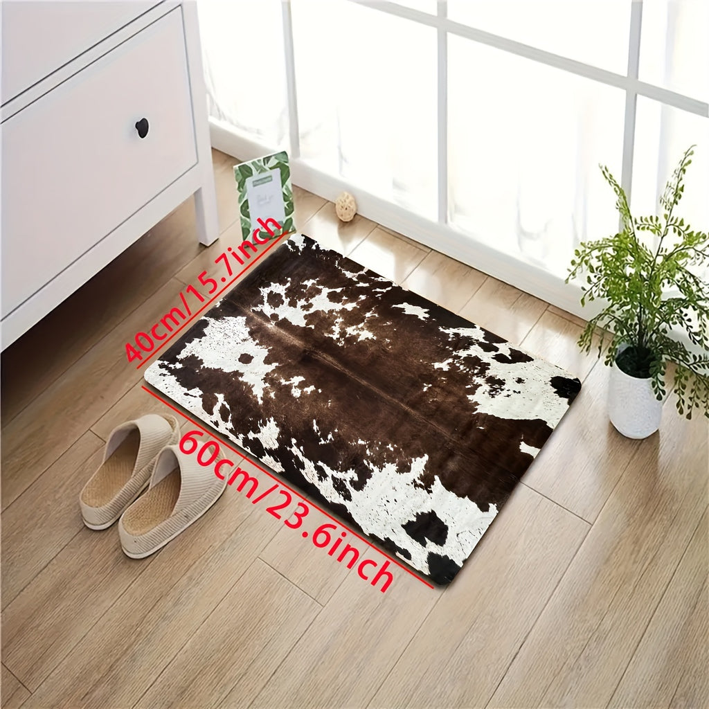 Cowhide Pattern Kitchen Mat Set 2pcs – Memory Sponge Anti-Fatigue Anti-Slip Floor Mats, Quick-Dry Animal Print Carpet for Kitchen Hallway Bathroom Laundry Room