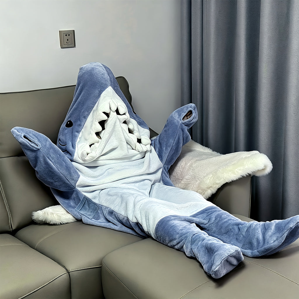 Shark Blanket Onesie Wearable Flannel Sleeping Bag with Hood - Cozy Shark Costume Blanket for Halloween, Shark Week & Parties, Machine Washable Funny Wearable Blanket