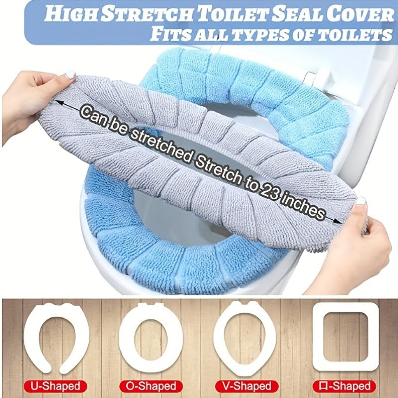 Soft Toilet Seat Cover Set 5 Pcs, 12-Inch Fabric Lid & Tank Cover, All-Inclusive Machine Washable Design, Skin-Friendly Elastic Fit for Standard Toilets – Beige, Gray, Green, Blue, Pink