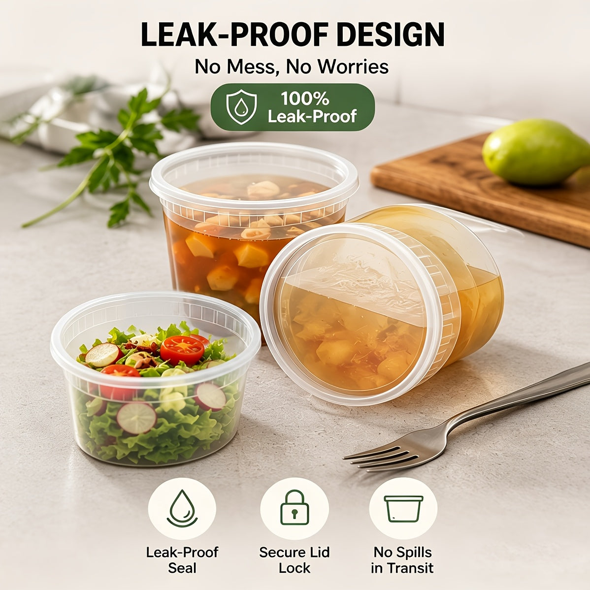 48-Pack Deli Containers with Lids 16oz BPA-Free Leakproof Meal Prep Food Storage Containers Microwave Dishwasher Freezer Safe Stackable