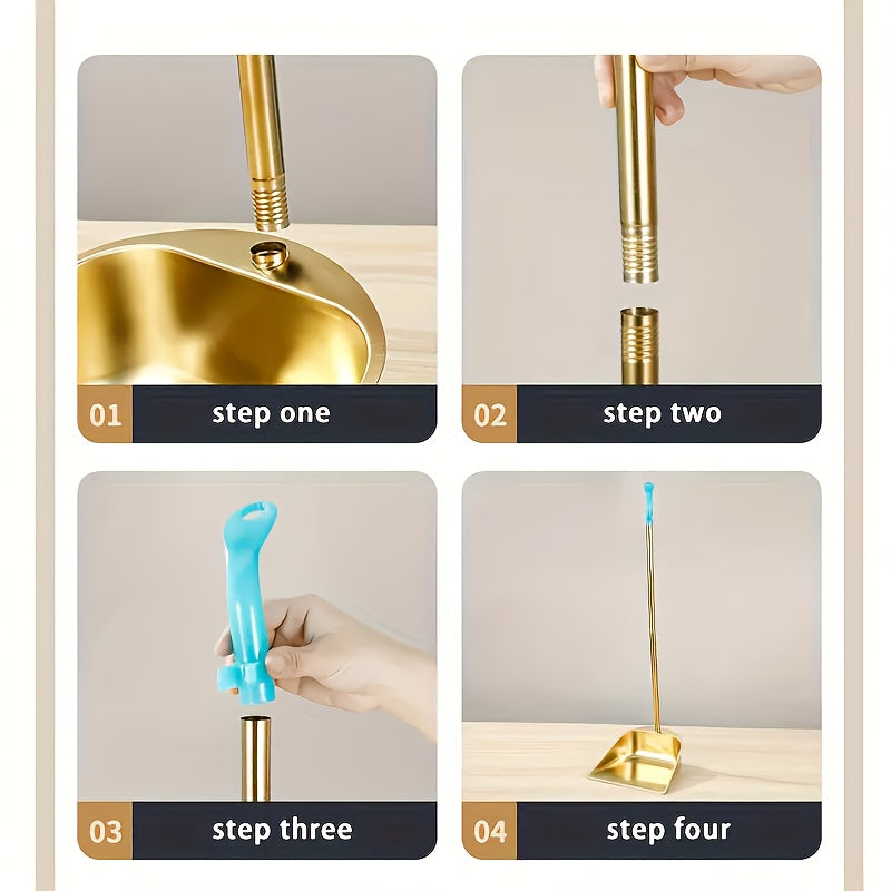 Golden Stainless Steel Broom and Dustpan Set – Standing Upright Floor Sweeper for Home, Office, Patio, Garden & Restaurant