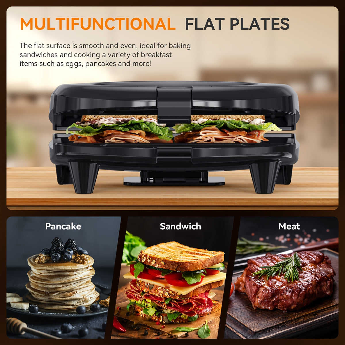 Sandwich Maker 2-Slice 750W with Non-Stick Flat Plates, Indicator Lights & Cool-Touch Handle – Panini Press & Breakfast Grill for Grilled Cheese, Eggs & Quesadillas, Easy Clean & Compact Storage