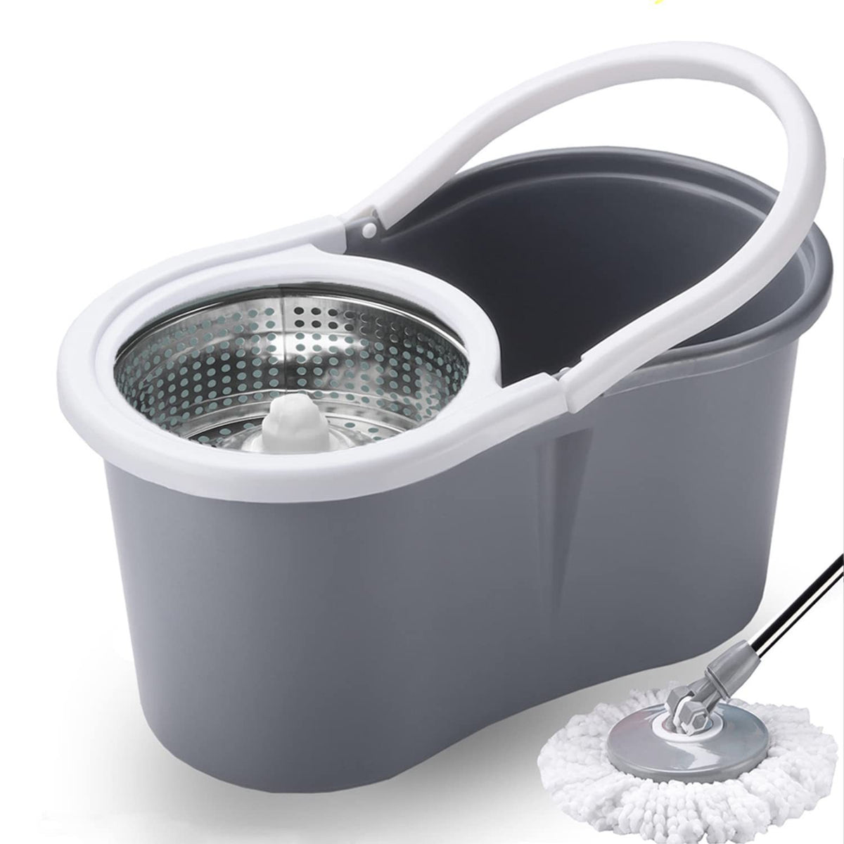 360° Spin Mop and Bucket Set with Wringer – Stainless Steel Extended Handle Spinning Mop Bucket System with 4 Microfiber Mop Refills for Hardwood Tile & Laminate Floor Cleaning