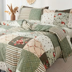 Green Floral Duvet Cover Set 3-Piece – Machine Washable Polyester with Zip Closure & 2 Pillowcases | Twin, Full, Queen, King