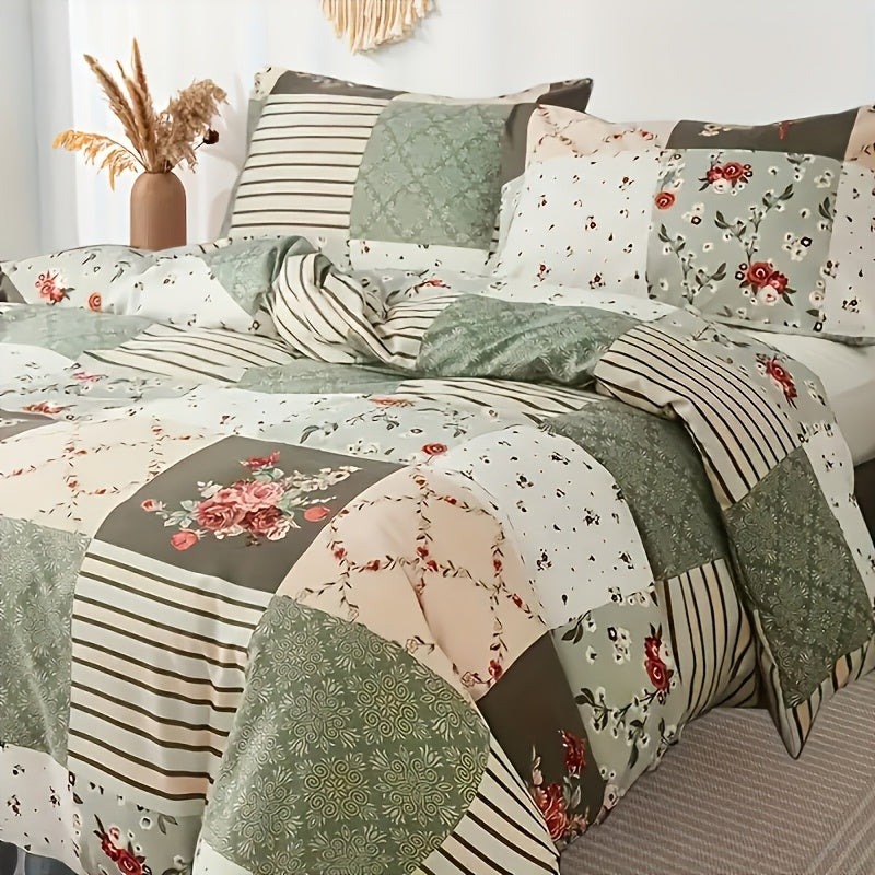 Green Floral Duvet Cover Set 3-Piece – Machine Washable Polyester with Zip Closure & 2 Pillowcases | Twin, Full, Queen, King