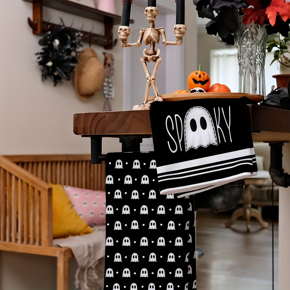 Halloween Hand Towels Set of 2 - 18x26 Inch Soft Polyester Kitchen and Bathroom Towels with Spooky Halloween Designs - Decorative Hand Drying Towels for Halloween Decor and Gifting