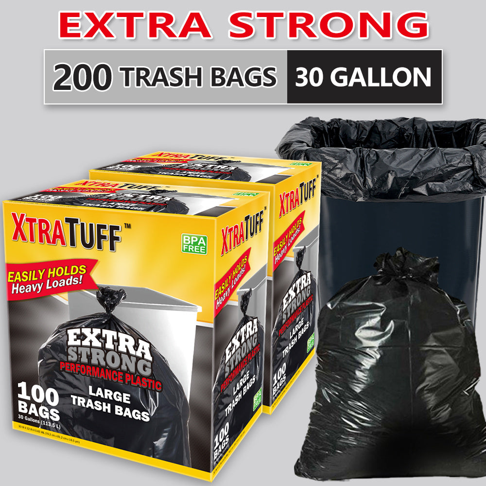 30 Gallon Trash Bags 200 Count Large Black Garbage Bags Bulk 4 Rolls Leak-Proof Ultra Strong for Kitchen Garden Industrial Commercial Home 113.5L