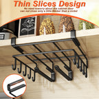 Under Cabinet Organizer Rack with Double Row Hooks Heavy Duty Carbon Steel Kitchen Shelf for Utensils Towels Cups Cutting Boards – No-Drill Easy Install