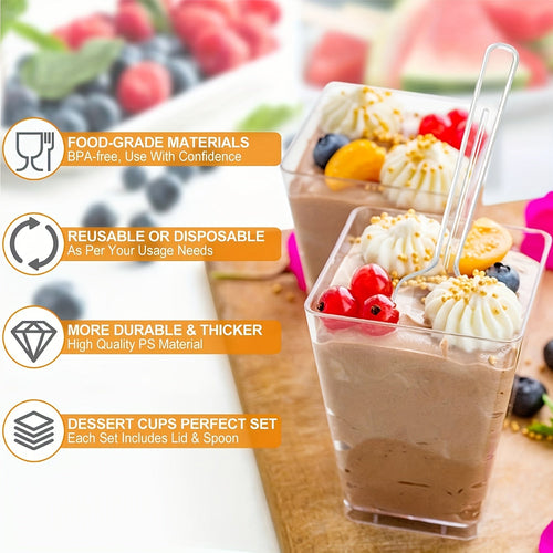5oz Plastic Dessert Cups with Lids and Spoons 20 or 50 Pack Mini Pudding Cups for Parties Picnics Camping Family Gatherings